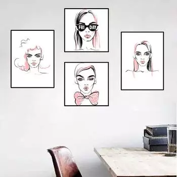 Красивый макияж искусство плакат холст картина мода розовая девушка картина Настенный декор салон красоты настенная живопись холст картина HD2933 21x30cm no frame