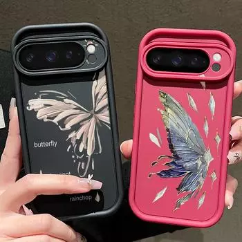 Красивый матовый противоударный чехол с принтом бабочек для Google Pixel 9 Pro XL 8 Pro 8A, защита объектива, мягкий чехол для телефона из ТПУ Google Pixel 9 чёрный