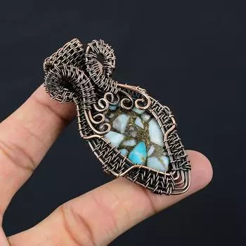 Красивый медный ларимар, драгоценный камень, чистая медная проволока, обернутая подвеской ручной работы, ювелирные изделия 2.95 Inches синий