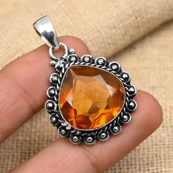 Красивый медовый топаз драгоценный камень ручной работы из стерлингового серебра 925 пробы ювелирный кулон для женщин 1.65 Inches жёлтый