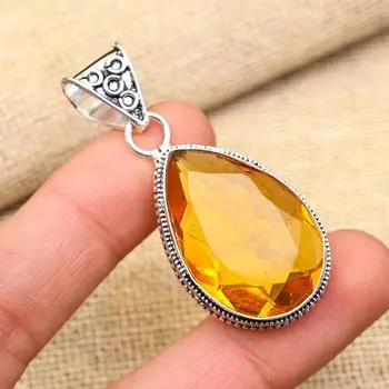 Красивый медовый топаз драгоценный камень ручной работы из стерлингового серебра 925 пробы ювелирный кулон для женщин 2 Inches жёлтый
