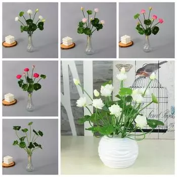 Красивый мини шелковый лотос реалистичный имитация лотоса искусственный цветок лотоса садовый пруд зелёный