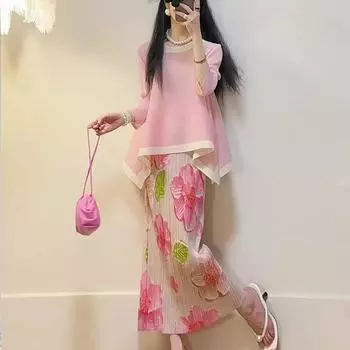 Красивый, модный, элитный, темпераментный комплект из двух частей розовой юбки во французском стиле для женщин весной и летом One Size розовый