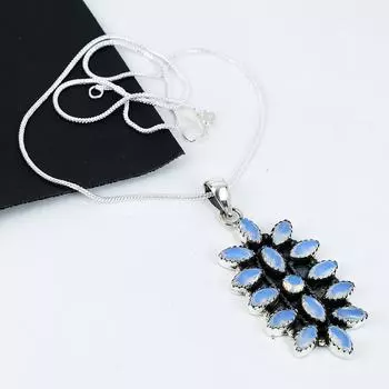 Красивый молочный опал драгоценный камень ручной работы из серебра 925 пробы, гальванопластическое ожерелье в виде цветка, молочный опал серебро для жены, унисекс кулон на Пасху 20 белый