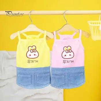 Красивый мультяшный узор. Удобная одежда для домашних животных. Джинсовая юбка для собак. M розовый