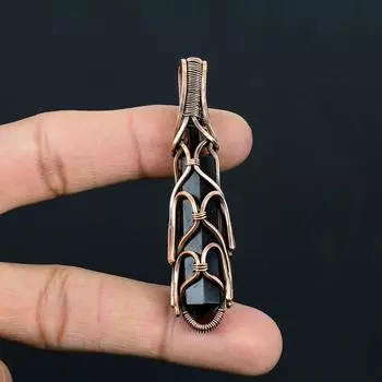 Красивый натуральный черный турмалин, драгоценный камень, кулон ручной работы из чистой медной проволоки, ювелирное изделие 2.56 Inches чёрный