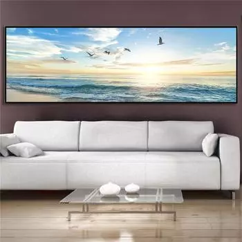 Красивый океанский пейзаж, картина, голубое небо, белые облака и парусник, плакат, HD печать, холст, картина, украшение интерьера 20cm40cm NoFrame