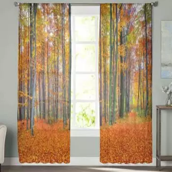 Красивый осенний лесной пейзаж, прозрачные шторы, вуаль для спальни, занавеска для гостиной, окна, прозрачные шторы для кухни, тюлевые шторы 135W x 114H(cm)