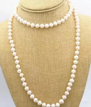 Красивый! Ожерелье из белого пресноводного культивированного жемчуга диаметром 8-9 мм, 32 дюйма