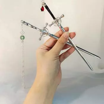 Красивый панк-рубиновый кулон-меч, шпилька для волос, головной убор, палочка для волос с кисточками, аксессуары для волос для маскарадов C