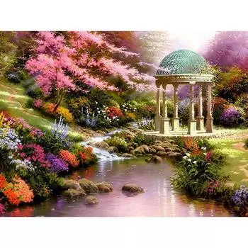 Красивый пейзаж DIY Полная дрель Алмазная картина Круглая для украшения дома Прибытие Дом мечты 20X30CM