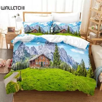 Красивый пейзаж Комплект постельного белья Пододеяльник Комплект постельного белья 3D Цифровая печать Постельное белье Размер Queen Комплекты постельного белья Модный дизайн EU single(135x200cm)