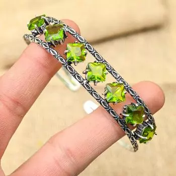 Красивый перидот драгоценный камень ручной работы ювелирные изделия из стерлингового серебра 925 пробы регулируемый браслет для женщин