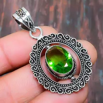 Красивый перидот драгоценный камень стерлингового серебра 925 пробы ручной работы свадебные украшения кулон 1.77 Inches зелёный