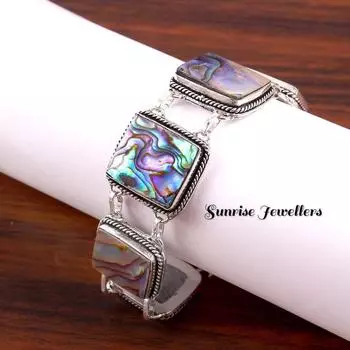 Красивый посеребренный браслет из ракушек Abalone, дизайнерский браслет, уникальный браслет 8 Inch синий