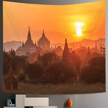 Красивый природный лес с принтом озера, настенный гобелен, настенный ковер с городским пейзажем, настенное художественное украшение 100x75cm