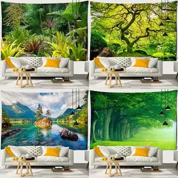 Красивый природный лесной пейзаж с принтом, гобелен для дома, гостиной, спальни, Настенный декор, тканевый гобелен 100x75cm