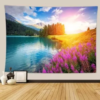 Красивый природный лесной принт настенный Гобелен с цветами в стиле бохо настенный гобелен Мандала Настенный декор искусство 100x75cm