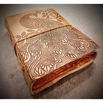 Красивый прошитый журнал ручной работы в кожаном переплете с тиснением павлина - многоразовая страница в винтажном стиле из переработанного хлопка, подарок на день рождения для детей 7 x 5 in коричневый