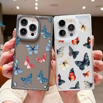 Красивый противоударный чехол с принтом бабочек для iPhone 16 Pro Max 15 Plus 14 Pro 13 12 11 TPU мягкий прозрачный защитный чехол для линз прозрачный чехол для телефона iPhone 16