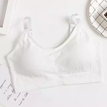 Красивый противоударный жилет на груди с нитью для бега, спортивный бюстгальтер без стального кольца, бюстгальтер для сна для женщин one size белый