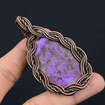 Красивый пурпурный драгоценный камень, медная проволока, подвеска ручной работы, ювелирный подарок для любви 3.14 Inches фиолетовый