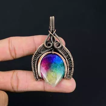 Красивый Радужный солнечный кварцевый драгоценный камень ручной работы из чистой медной проволоки, завернутый в подвеску, ювелирные изделия 2.36 Inches розовый