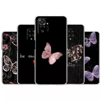 Красивый розовый чехол-бабочка для Xiaomi Redmi Note 11 Pro 10 9 9S 8 8T 7 9A 9C 9T 10 10C K40 прозрачный мягкий чехол для телефона TPU Redmi Note 11 Pro 5G