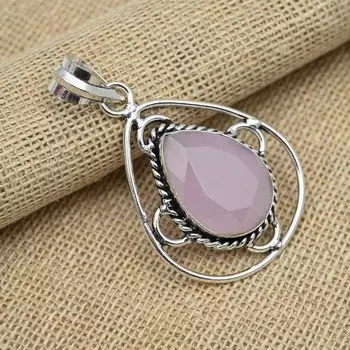 Красивый розовый халцедон из стерлингового серебра 925 пробы, ювелирные изделия ручной работы 2.16 Inches розовый