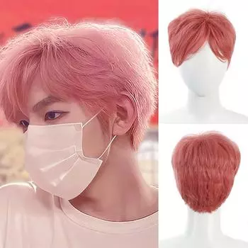 Красивый розовый короткий синтетический парик с короткими прямыми волосами, микро-измельченные короткие волосы, ежедневный пушистый для вечеринки на Хэллоуин, Рождество