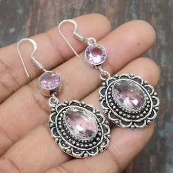 Красивый розовый кунцит, драгоценный камень, ювелирные изделия ручной работы, серьги из стерлингового серебра 925 пробы 2.36 Inches розовый