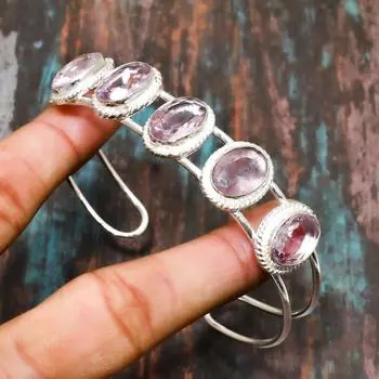 Красивый розовый кунцит, ювелирный браслет из стерлингового серебра 925 пробы ручной работы с драгоценными камнями розовый