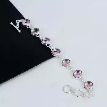 Красивый розовый кунцитовый драгоценный камень браслет ручной работы из стерлингового серебра 925 пробы, розовый кунцитовый браслет для жены, браслет унисекс в подарок для нее 8 розовый