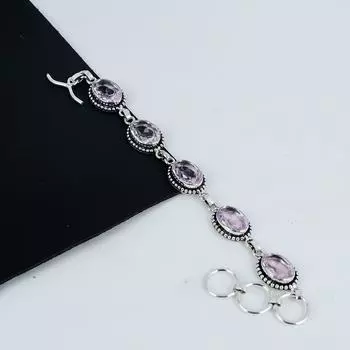 Красивый розовый кунцитовый драгоценный камень браслет ручной работы из стерлингового серебра 925 пробы, розовый кунцитовый браслет для жены, браслет унисекс на годовщину подарка 8 розовый