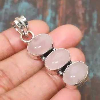 Красивый розовый кварц с драгоценным камнем ручной работы из твердого серебра 925 пробы ювелирный кулон 2.17 Inches розовый