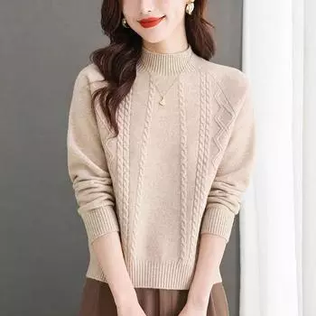 Красивый розовый свитер с высоким воротом для женщин осень-зима длинный рукав свитер женский трикотажный топ джемпер дамы M