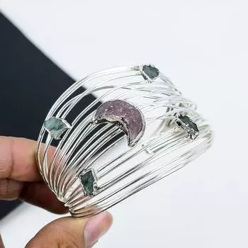 Красивый рубиновый драгоценный камень ручной работы из стерлингового серебра 925 пробы, изумрудный браслет-манжета для жены, унисекс-браслет-манжета, подарки на День отца Adjustable красный