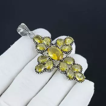 Красивый серебряный крест-подвеска с драгоценным камнем цитрином из стерлингового серебра 925 пробы - дизайн груши ручной работы, повседневное ношение, ювелирное украшение, подарок для любимого человека 2.95 жёлтый