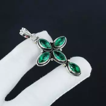 Красивый серебряный крест с драгоценным камнем зеленого апатита из серебра 925 пробы — дизайн ручной работы, повседневные украшения, уникальный кулон, подарок на День отца 2.7 зелёный