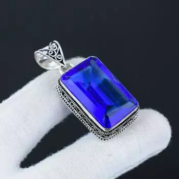 Красивый серебряный кулон с аметистовым драгоценным камнем из стерлингового серебра 925 пробы — дизайн ручной работы, повседневные украшения, уникальный кулон в подарок на помолвку 2.16 синий