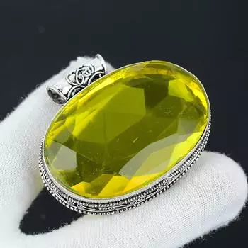 Красивый серебряный кулон с большим цитрином из стерлингового серебра 925 пробы — дизайн ручной работы, повседневное украшение, уникальный кулон в подарок на вечеринку 36 жёлтый