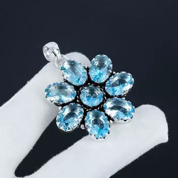 Красивый серебряный кулон с цветком аквамарина из стерлингового серебра 925 пробы - дизайн груши ручной работы, повседневная бижутерия, подарок на день рождения 2.36 синий