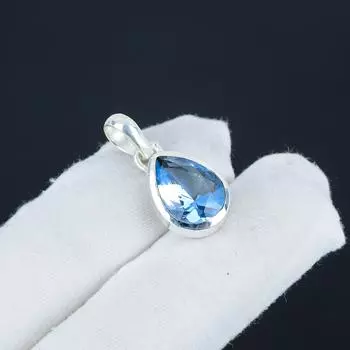Красивый серебряный кулон с драгоценным камнем аквамарина из стерлингового серебра 925 пробы - дизайн груши ручной работы, повседневная одежда, минималистичные украшения, праздничный наряд, подарок 1 синий