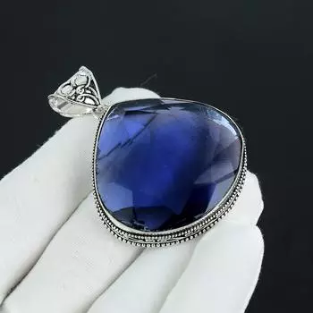 Красивый серебряный кулон с драгоценным камнем аметист из стерлингового серебра 925 пробы — дизайн груши ручной работы, повседневные украшения, подарки на День отца 2.30 синий