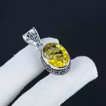 Красивый серебряный кулон с драгоценным камнем цитрином из стерлингового серебра 925 пробы — овальный дизайн ручной работы, повседневное украшение, подарок на день рождения 1.95 жёлтый