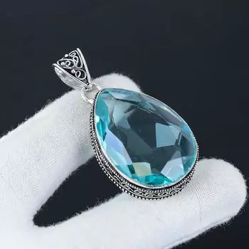 Красивый серебряный кулон с драгоценным камнем голубой топаз из стерлингового серебра 925 пробы — дизайн ручной работы, повседневное украшение, уникальный кулон в подарок на помолвку 2.16 синий