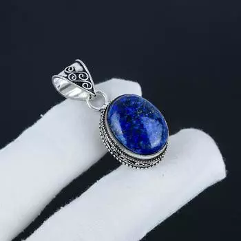 Красивый серебряный кулон с драгоценным камнем лазурит из стерлингового серебра 925 пробы — овальный дизайн ручной работы, повседневное украшение, подарок на День матери 1.95 синий