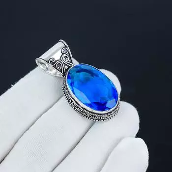 Красивый серебряный кулон с драгоценным камнем London Blue Topaz из стерлингового серебра 925 пробы — грушевидный дизайн ручной работы, повседневное ювелирное украшение в подарок на годовщину 1.77 синий