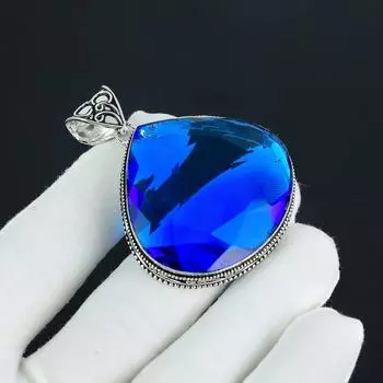 Красивый серебряный кулон с драгоценным камнем перидот из стерлингового серебра 925 пробы - дизайн груши ручной работы, повседневная одежда, украшения для вечеринок, подарки 2.30 синий