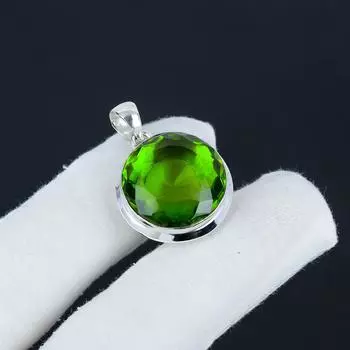 Красивый серебряный кулон с драгоценным камнем перидот из стерлингового серебра 925 пробы — овальный дизайн ручной работы, повседневное украшение, подарок на день рождения 1.95 зелёный
